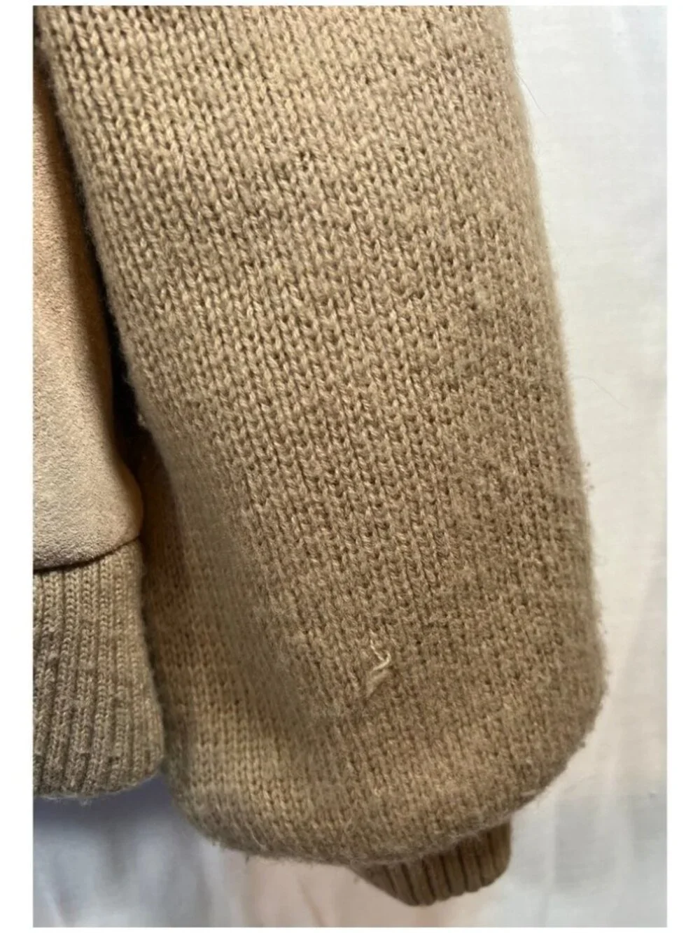 Vintage Noroic Knit Bomber Jacket Tan Pigskin Leather Faux‎ Shearling Lined